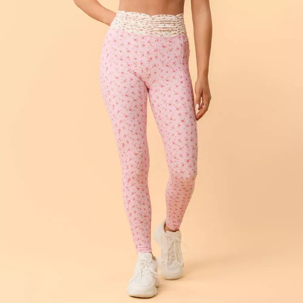 Blogilates Women's Ruched Waist Leggings - Spandex Activewear Fabric Bottom for Everyday Wear