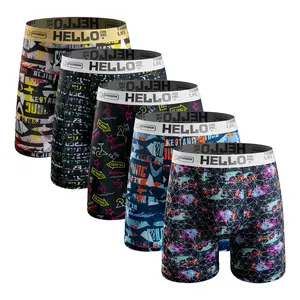 [5pcs/Pack] Men's Extended Length Underwear| Extra Long Leg Design Prevents Riding Up! Ultra-soft fashionable athletic underwear for all-day comfort. graffiti boxer brief Print Menswear