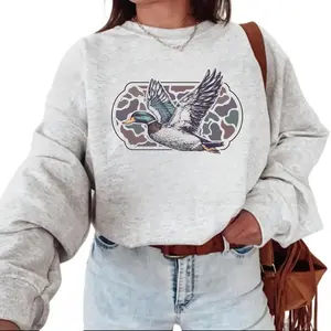 Camo Flying Mallard Bird Old School Camo Vintage Sweatshirts Crewneck Cotton Unisex