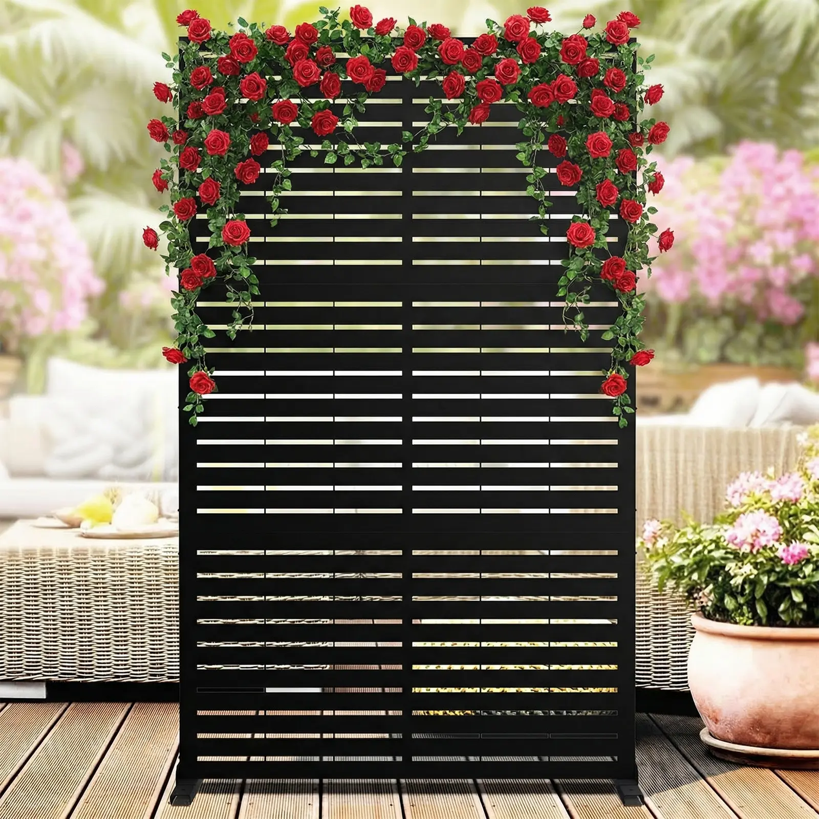 Outdoor Privacy Divider Screen with Stable Stand, 78" Height × 48" Width Decorative Freestanding Privacy Panel, Ideal for Balcony Garden Patio Yard Decoration, Weatherproof, 78X48", Freestanding Room Partitions, Reinforced Base