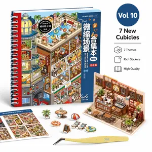 Telado Vol. 10 Miniature Scene Sticker Book with Tweezers, Urban Cubicle Stickers with 7 New Scenes, DIY Scrapbooking Craft Supply, Creative Gift for Adults