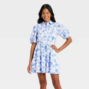 Women's Puff Sleeve Mini Shirtdress - A New Day