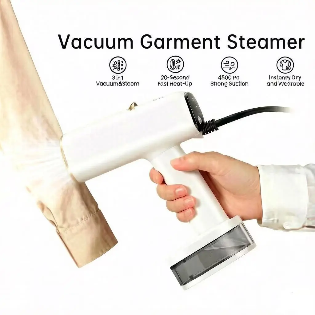 【2026 New Arrivals】Trucozie T559 3-in-1 Vacuum Steamer for Clothes, 1750W Handheld Garmeent Steamer | 4500Pa 3-level suction, 3 steam levels and dry ironing, 340ml tank, 20s heat-up, for shirts andd dresses, 110-120V
