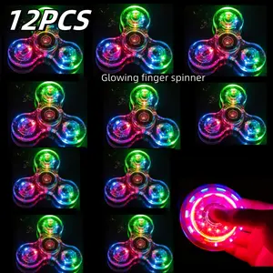12pcs LED Crystal Fidget Spinner with Vibrant Lights - Glow-in-the-Dark, Adjustable Relax Gyroscope, Transparent PC Material, 4-Gear Colorful Spinning Top for Youngsters, Fidget Toys