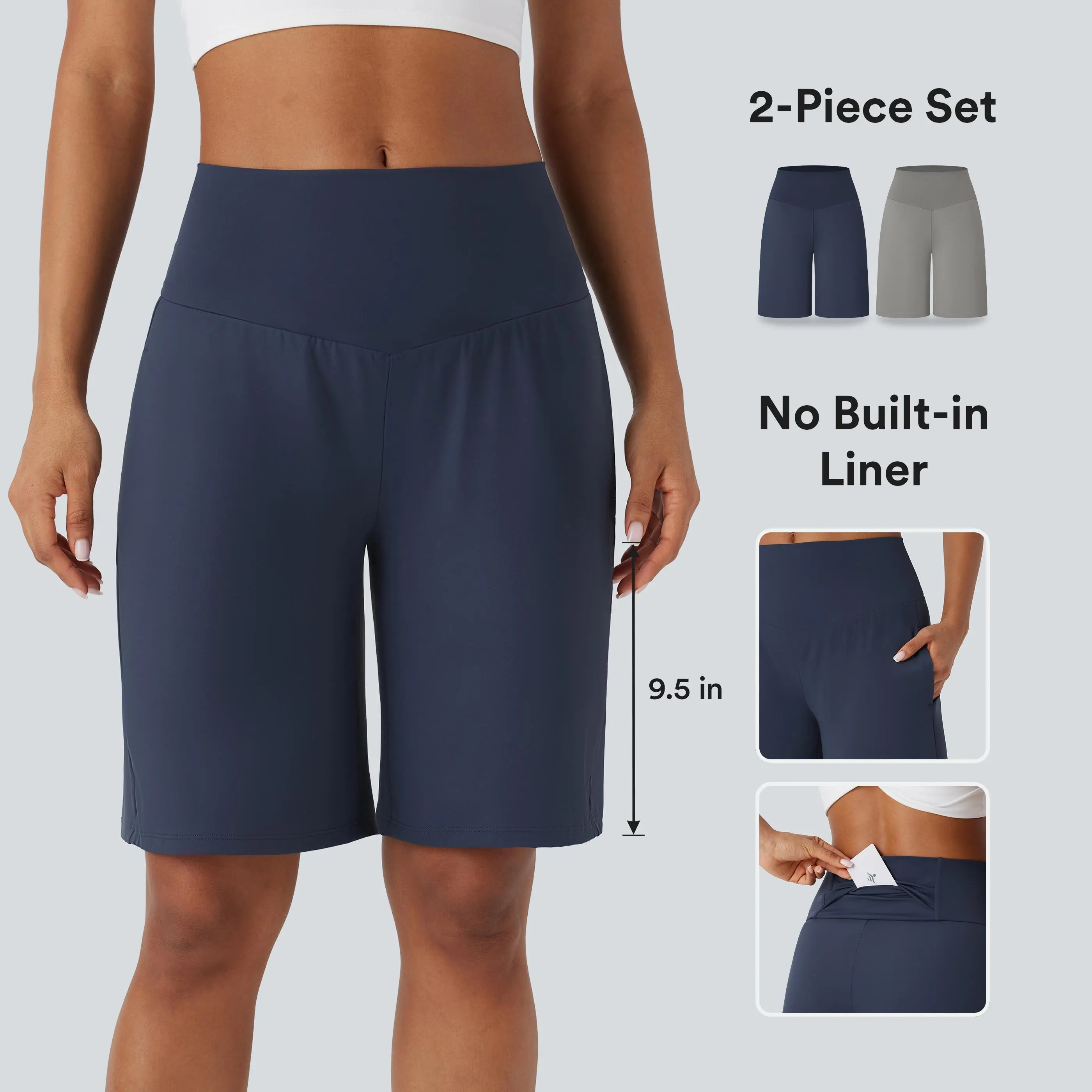 Halara 2-Piece SoftlyZero Airy High Waisted Pockets InstantCool Yoga Bermuda Shorts Set