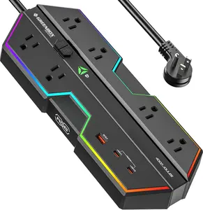 4000J Gaming Power Strip Surge Protector - 20W PD USB-C Fast Charge, 6 Wide-Spaced Outlets, RGB Lighting, 6ft Cordt