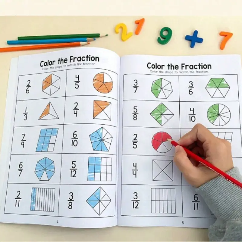 Math Fraction Practice Book, Color-Coded Visual Interactive Exercises, Step-By-Step Course, Fun Activities, Assessment, Home School Learning Resources, Homeschool Supplies, Visual Learning Tools
