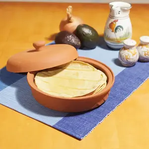 Ceramic Terra Cotta Tortilla Warmer with Lid, 8.5" x 4.25" Kitchen Utensil for Oven Use
