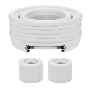 VEVOR 100ft Mini Split Line Set, 1/4" & 1/2" OD AC Copper Tubing Pipe, 3/8 White PE Thickened Insulated Coil with Flared Nuts, Strapping Tapes, for Mini Split Air Conditioner HVAC or Heat Pump System