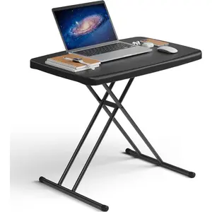 30-Inch Folding Table — Small Desk, Adjustable-Height TV Tray for Laptop, Couch, Camping — Heavy-Duty Utility Foldable Table for Small Spaces, No Assembly Required, Snowy Granite (Black)