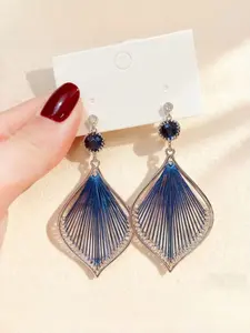 New Klein Blue Rhinestone Peacock Tail Earrings for Women, Ethnic Style Luxurious Ear Hooks, Handmade Silk Thread Unique Jewelry