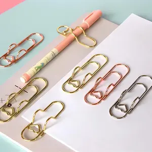 6 PCS 3 Colors Heart Pen Clip Metal Pencil Clips Multifunctional Carbon Steel Paperclip, Rose Gold,Gold,Silver, for Journal Planner, Notebook,Travelers,Bookmark