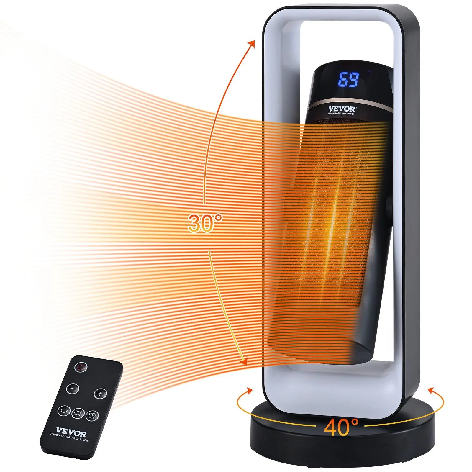 【DealsForYouDays】VEVOR Electric Space Heater with Thermostat Remote Control, 1000W/1500W 2-Level Adjustable Quiet Ceramic Heater Fan, 20 in Tip-Over Shutdown Overheat Protection Small Heaters for Office Room Desk Indo