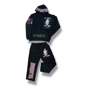 Kontrol Khaos Black Track Fit Hoodie & Sweatpants Set with Pink Accents and Unique Graphics