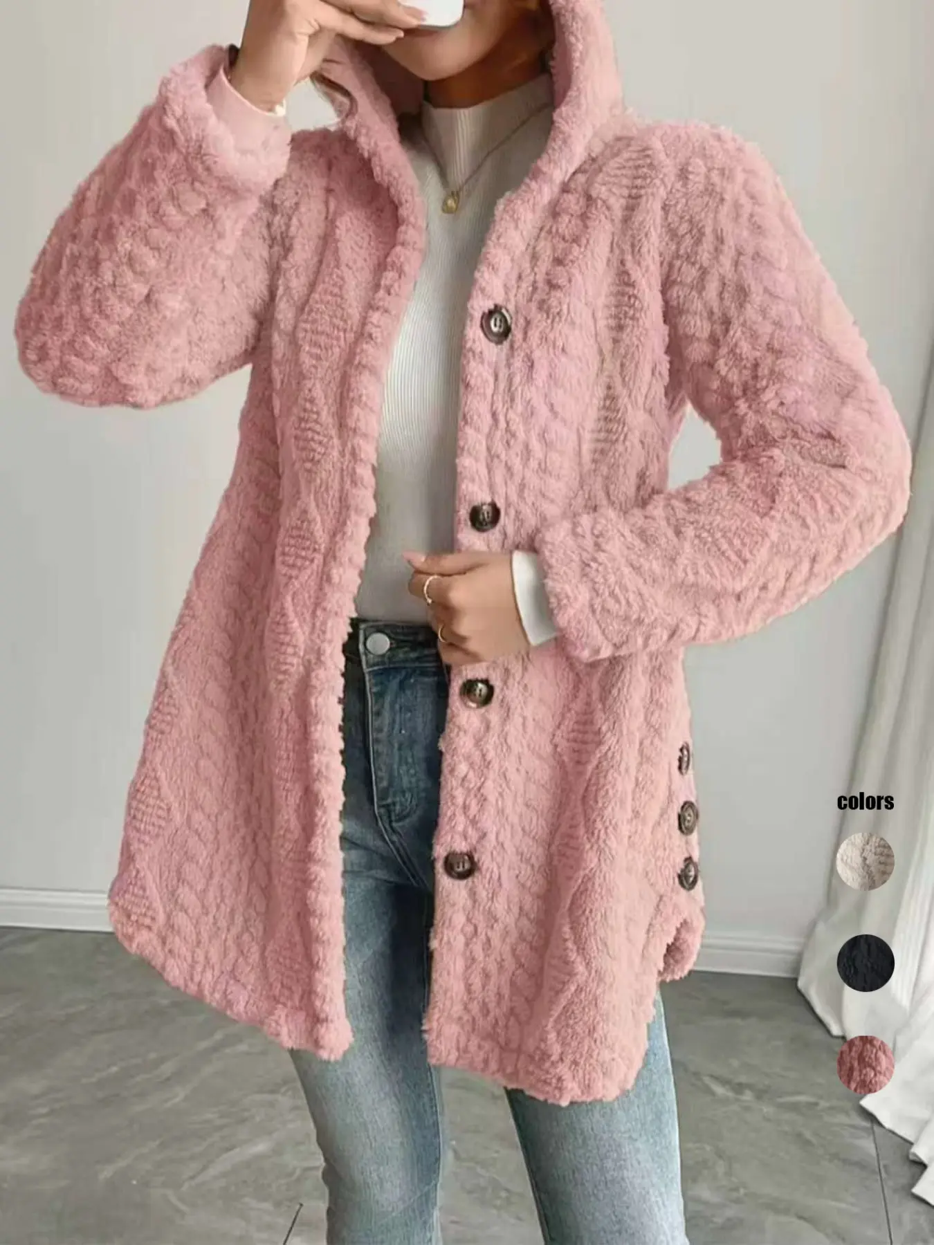 Women's Fall Winter Warm Fashion Knitted Hooded Cardigan Long Sleeve Outerwear Button, Womenswear Casual Plain Design, Perfect for Daily, Campus, Leisure Gatherings