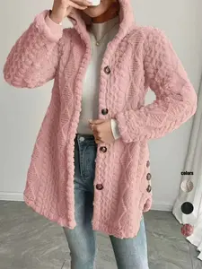 Women's Fall Winter Warm Fashion Hooded Cardigan Long Sleeve Outerwear, Casual Plain Design, Perfect for Daily, Campus, Leisure Gatherings