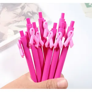 10pcs Breast Cancer Awareness Ribbon Retractable Ballpoint Pens, Special Pen, Lightweight Plastic, Medium Point, Black Ink, mooth Writing, cost-effective.