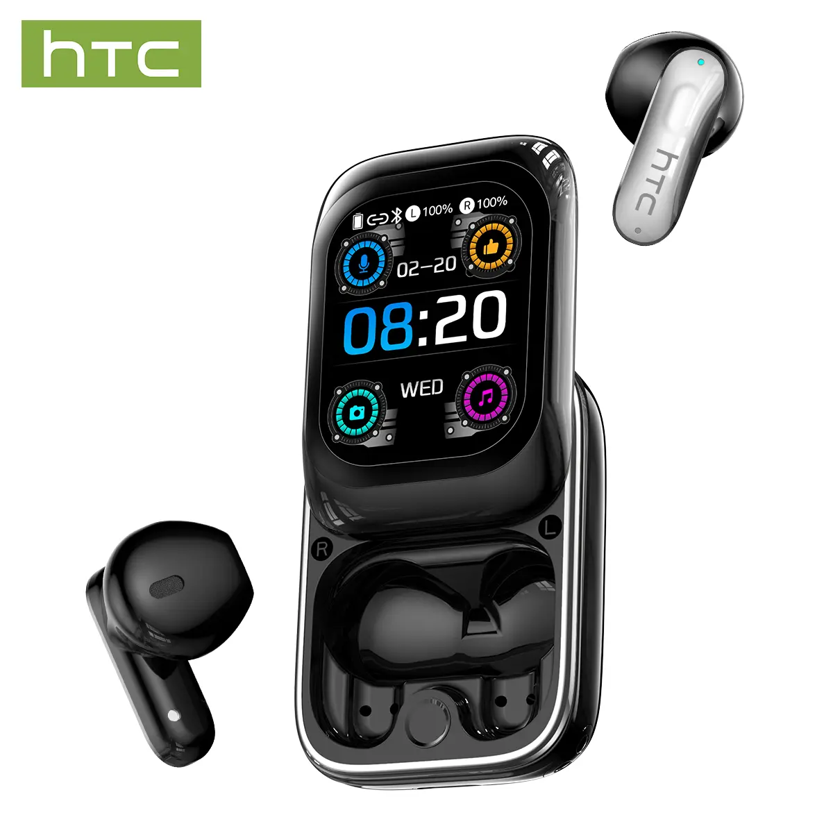 HTC NE48 Translation Headset, Translation Earphone, Wireless Audio Headset with LED Screen, BT 6.0 Connectivity, Supports 134 Languages, IPX5 Water-Resistant Sports Design, Suitable for Music Playback & Calls, Built-In Microphone