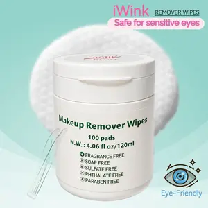 iWink Makeup Remover Wipes 100 Pads Zero Irritation Ultra Soft with Build in Tweezer Fragrance Free Sulfate Free Paraben Free makeup remover wipe Fragrance-Free Moisturizing Lid Scrub Eyelid Daily Use Clear Complexion