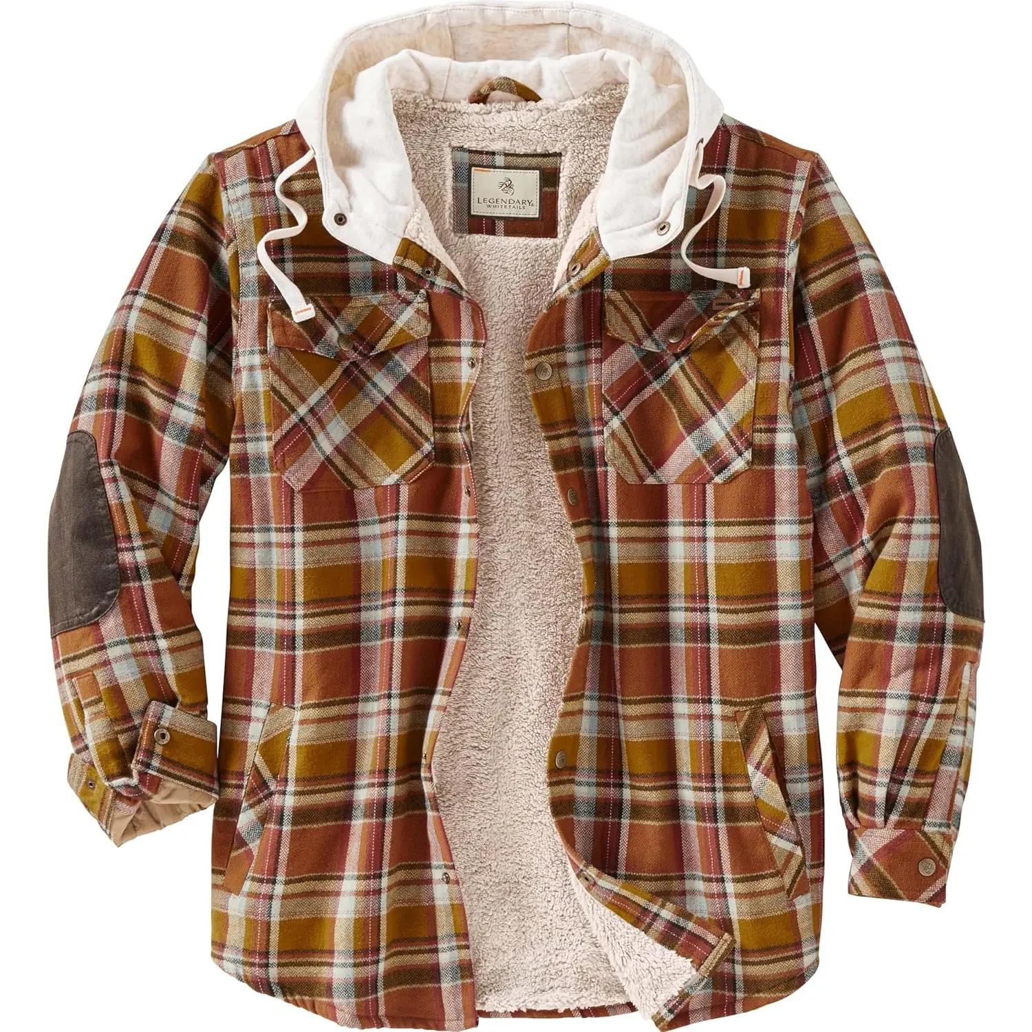 Legendary Whitetails Men'S Camp Night Berber Lined Hooded Flannel Shirt Jacket Legendary Whitetails