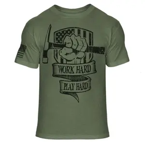 USA Flag Masonry Stone Bricklayer Work Hard Play Hard T-Shirt – Proud Tradesman Tee for Skilled Masons and True American Builders