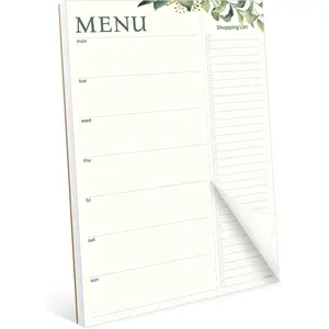 Weekly Meal Planner with  Off Shopping List  Notepad, Size 8" x 11.5", Meal Planning and Grocery List Notepad for Fridge, Eucalyptus Design.