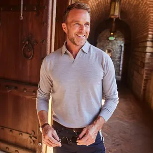 Bellagio Buttonless Long Sleeve Merino Polo Grey