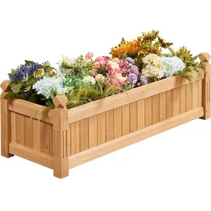 Costoffs Rectangular Wood Raised Garden Bed, Outdoor Planter Box for Vegetables/Flower/Greens, for Home & Yard, Light Brown