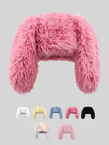 Cute Long Bunny Ear Plush Hat, Warm Ear Protection, Halloween Party Costume, Thickened Fisherman Cap, Fashion Street Accessory, Funny Bunny Hat