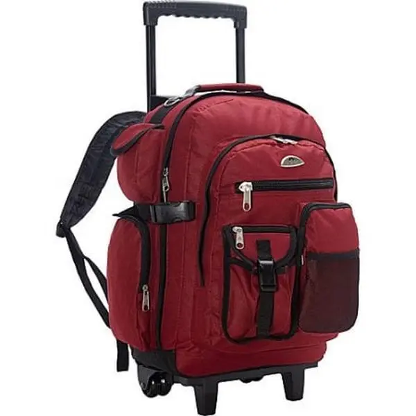 212 MAIN Deluxe Wheeled Multifunctional Carry-On Backpack - Burgundy, 600D Polyester, Telescoping Handle, Zipper Closure, Multifunctional Backpack