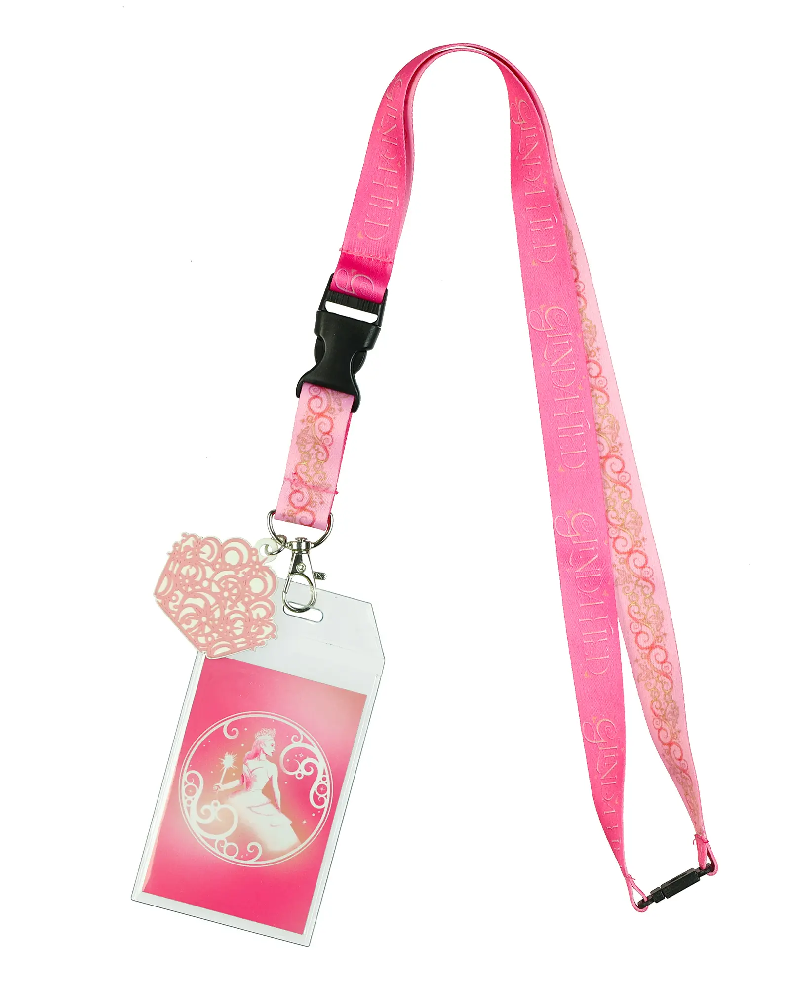 Wicked Glindafied Lanyard with 17" Breakaway Nylon Strap, Scroll Pattern, 2" Rubber Charm Pendant, ID Badge Holder & Lobster Clasp for Adults, Teens