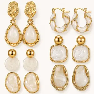 Women's Elegant Resin-Inlaid Vintage French Style Bundle Earrings Set - Non-Tarnish Artistic Earrings for Women, Ideal for Daily Wear, Cute Birthday Gift, Earring For Women,summerwins