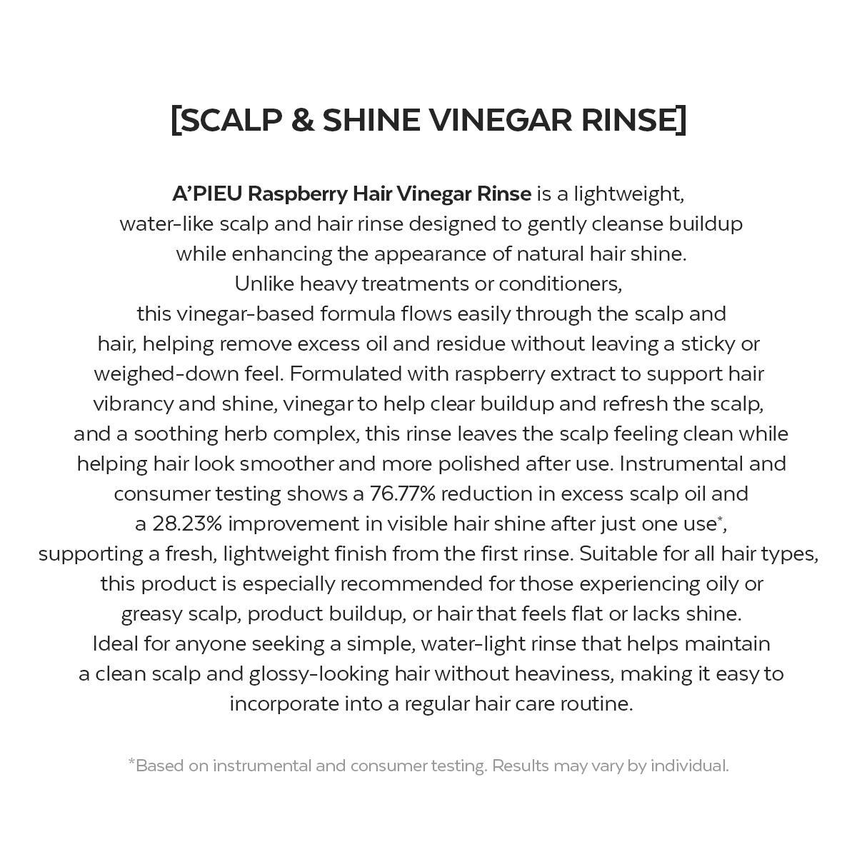 [MISSHA Official] A’pieu Raspberry Hair Vinegar Scalp Detox Rinse – Removes Buildup & Boosts Shine (1 Month supply, 2 Pack)