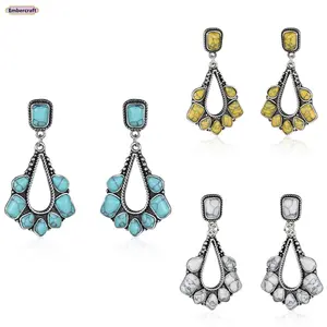 Turquoise Statement Earrings for Women Vintage Boho Silver Earrings Bold Aesthetic Jewelry Western Style Earrings for Festival Outfit Gift