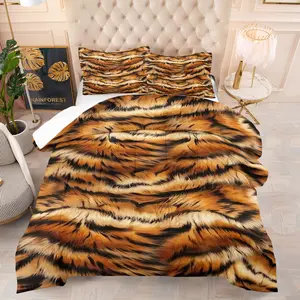 2/3 Piece Wild Animal Fur Printed Comforter Set, Tiger Texture Pattern Bedding Set, High-End and Luxurious Suitable for Bedroom Decoration, Soft and Comfortable, Skin Friendly, Including 1 Quilt and 1/2 Pillowcase (Non plush bedding)