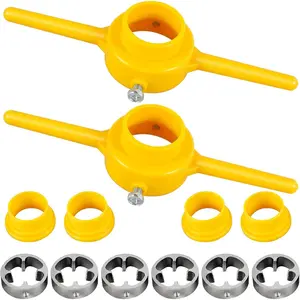 12Pcs PVC Maker Tool, Pipe Threader Plumbing Tool Kit, Reusable Round PVC Pipe Threader Set with 1/2",3/4",1" Dies, Pipe Tap Die Set,Plumbing Manual Hand Wrench for PVC Threading(2 Set)