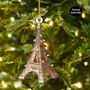 Personalized Eiffel Tower 2D Flat Acrylic Ornament Temp, Christmas Tree Decoration, Decor Home, 2D Flat