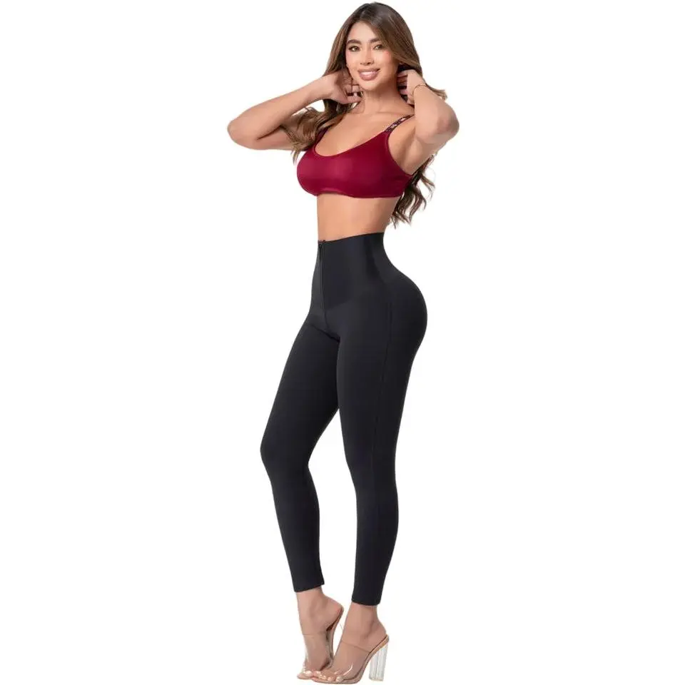 Fajas Salome | Butt Lifting Shaping Leggings Women | Internal Structure High Waist Tummy Control | Breathable Spandex Smooth Sporty Casual — Front Zipper No Rol | Made in colombia