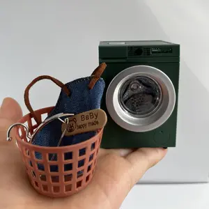 4-Piece Electric Miniature Washing Machine Set 1:12 Scale - Interactive Dollhouse Decor with Working Spin Function, Laundry Basket & Tiny Clothes, Fidget Toy for Anxiety Relief & Home Displa cute desktop ornament