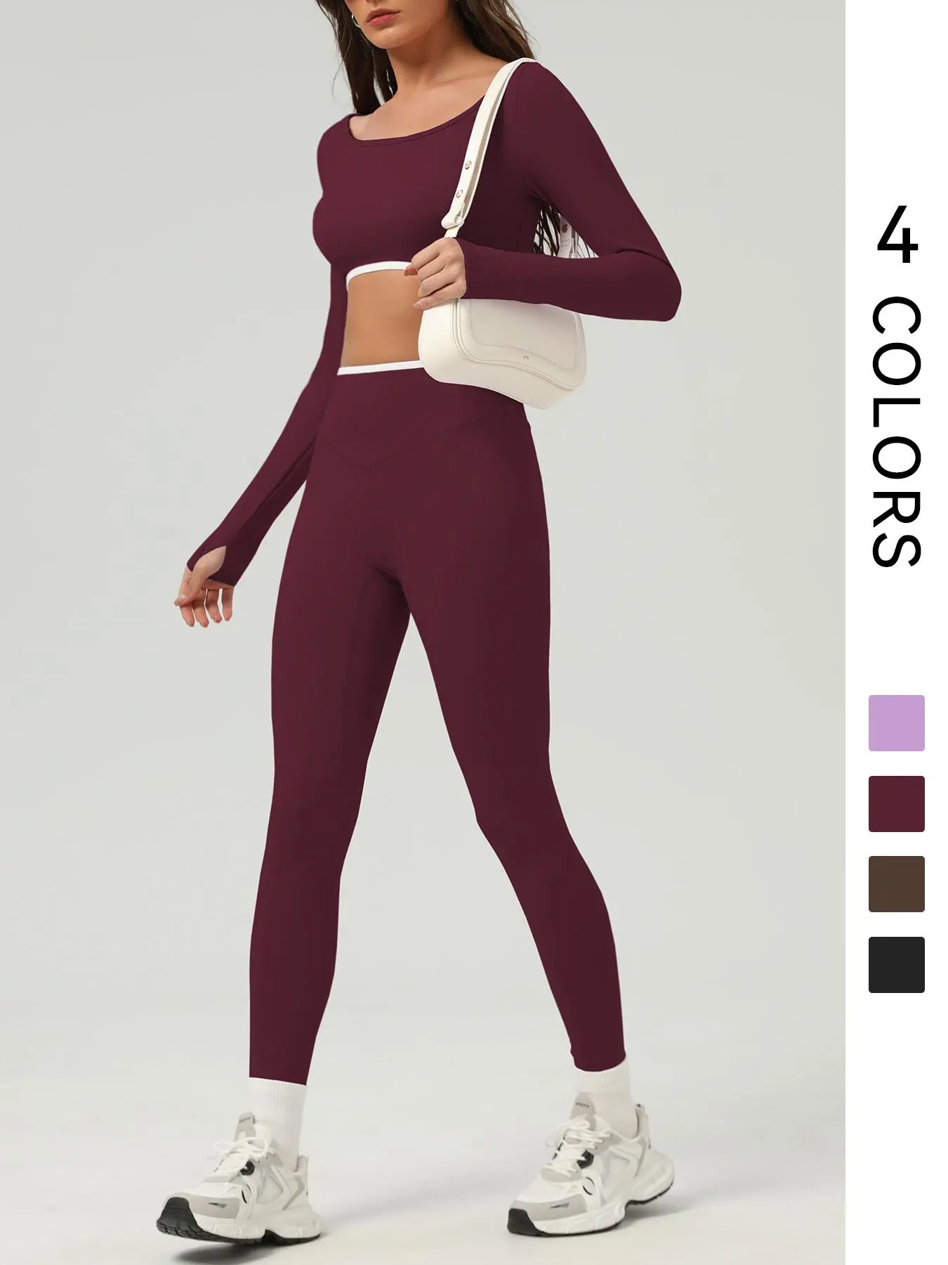 Two-Piece Set Women's Colorblock U Neck Crop Tee & High Waist Leggings Tracksuit Set, Casual Sporty Breathable Yoga Outfit Set for Yoga Gym Workout Running, Ladies Sportswear for All Seasons