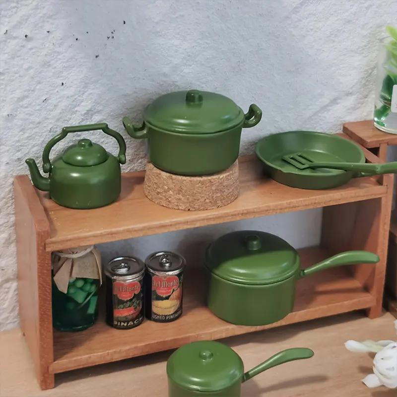 11Piece Miniature Kitchen Set, Miniature Cooking Set, 1:12 Scale Metal Cookware with Pot, Pan, Kettle, Spatula in Assorted Colors for Dollhouse Mini Scene Display, Christmas New Year Gift