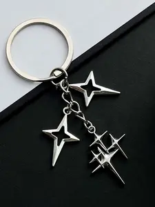 Retro Y2K Style Four-Pointed Star Design, Durable Alloy Metal Keychain Pendant for Men, Stylish Keychain, Cool Keychains, Perfect Accessory for Bags, Backpacks & Cars