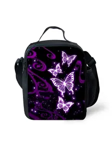 Purple Butterfly Printed Single-Sided Shoulder Strap Portable Lunch Bag Women