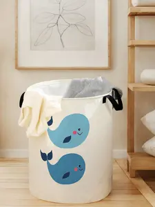 Whale Print Laundry Basket with Handle, Durable Foldable Clothes Storage Bin, Large Capacity Toy Organizer for All Seasons