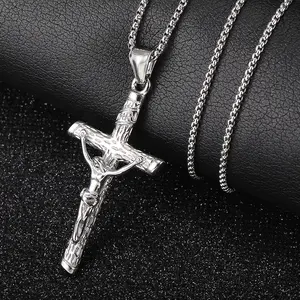 Cross Pendant Necklace for Men Women Stainless Steel Charm Necklace Box Chain Fashion Gifts