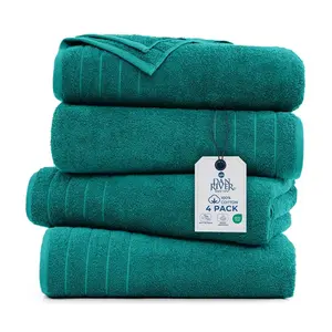 DAN RIVER 100% Cotton Unisex 4-Piece Large Bath Towel Set - 30×60 in, Lightweight, Quick-Dry, Absorbent, Thick, Modern, Long-Lasting, Compressed Vacuum-Packed Shower Towels, 4-Piece Towel Sets, Absorbent Towel Sets