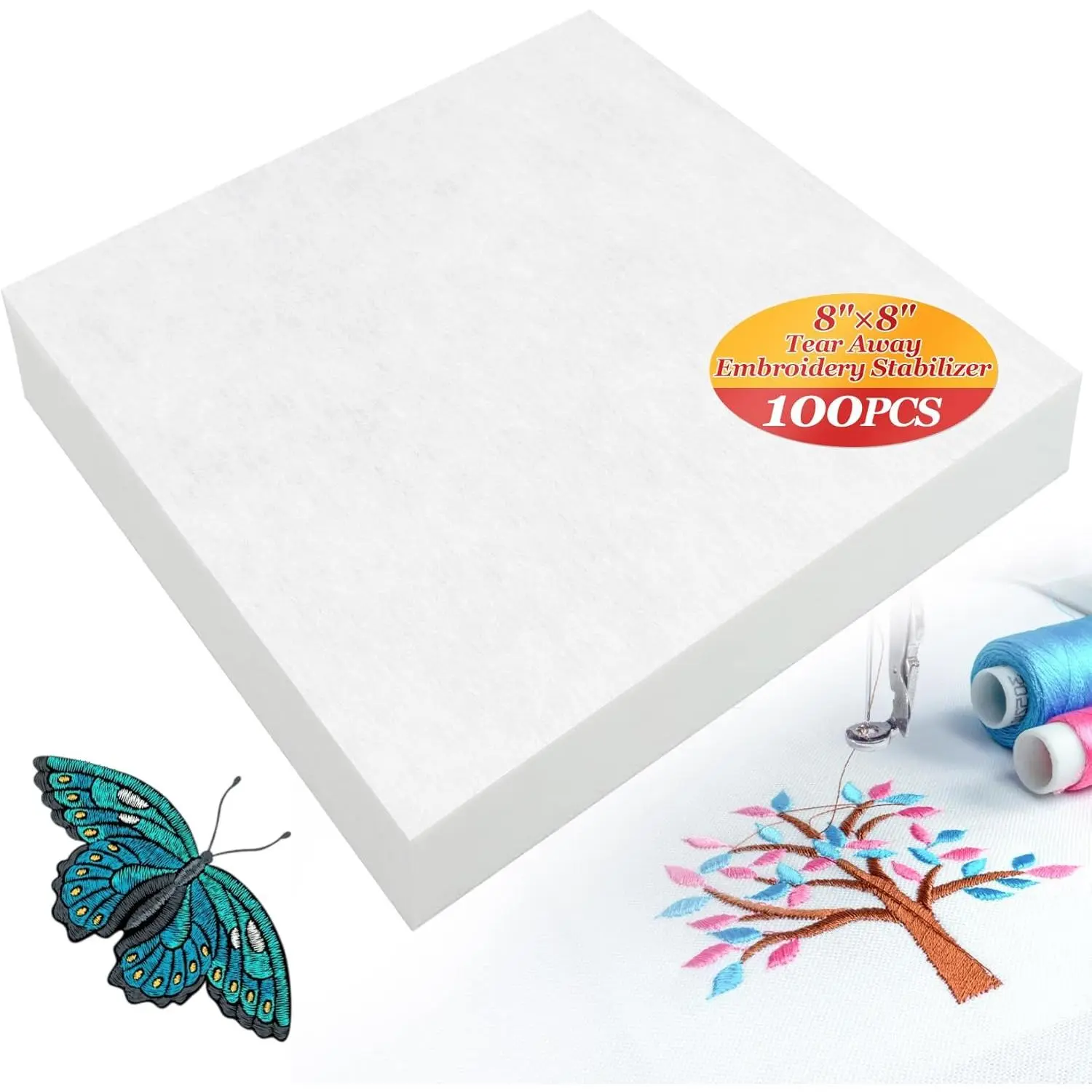 8x8 in Lightweight Soft Polyester Embroidery Stabilizer - 100-Count Square Fabric, Easy-to-Use Sewing Craft Accessories for Hand Sewing, Soft Polyester Fabric