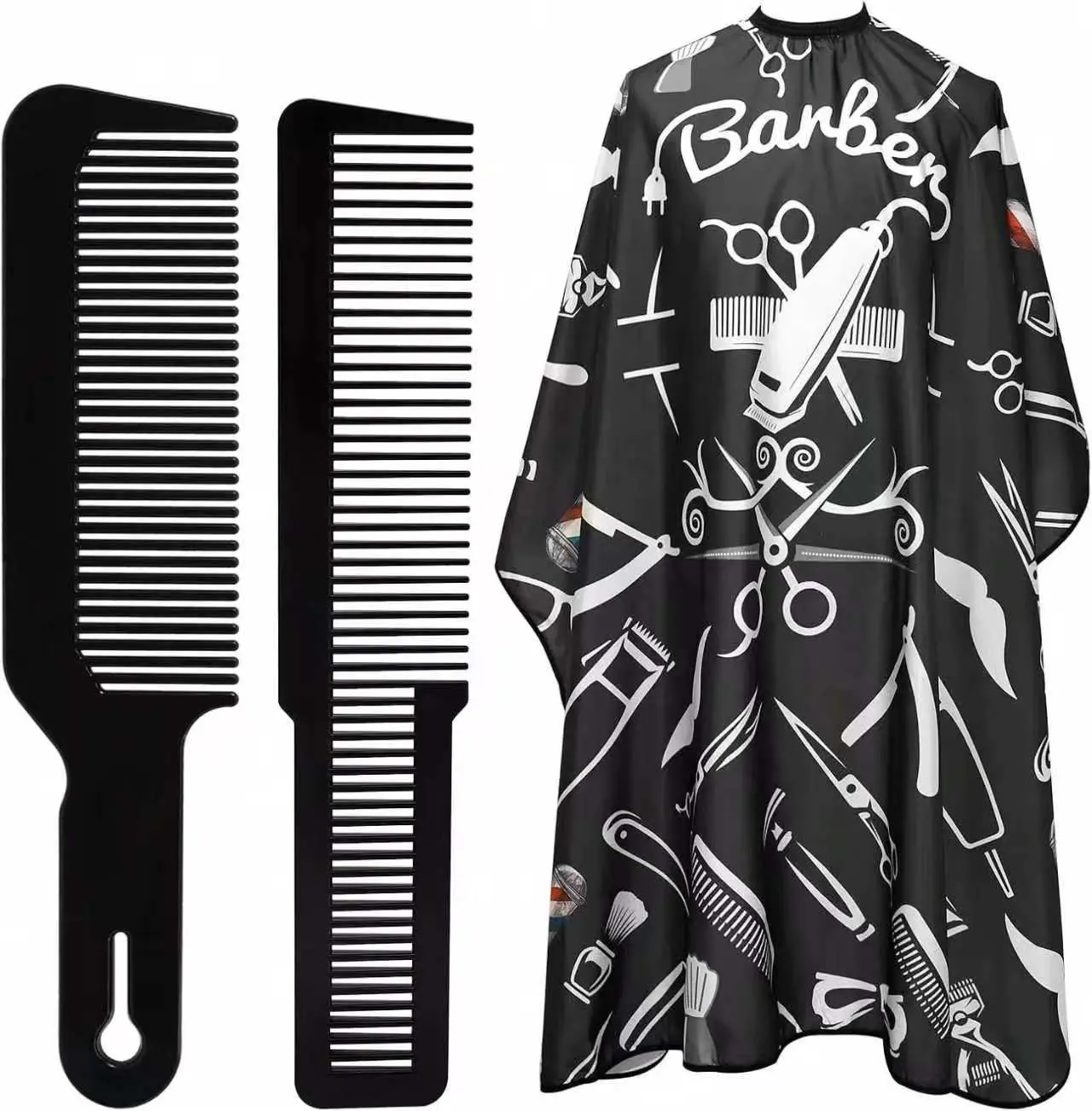 Barber Cape Professional Hair Cutting Cape,3 Pieces Salon Barber Capes Set for Men Hair Cutting Hairdresser Stylists Capes with Adjustable Closure Neck Duster Brush and Combs(Hair Cape+Brush) Hair Care Cap Black Haircare Elastic