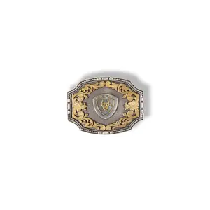 Ariat Rectangle Western Belt Buckle – Antique Silver & Gold with Rope Edge (Style #A37023)