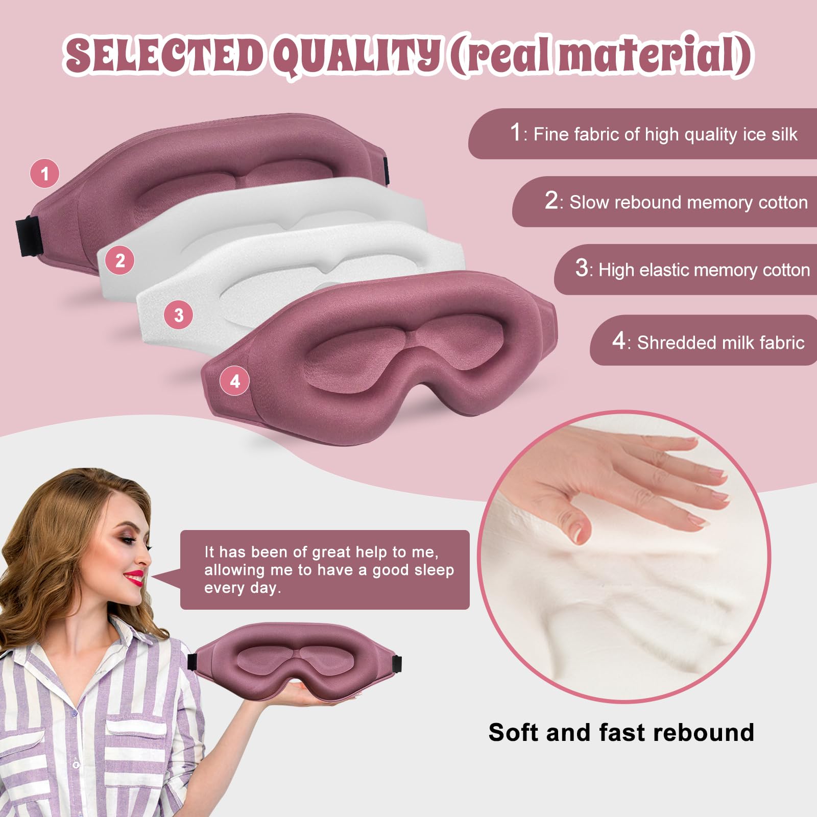 3D Advanced Eye Mask for Sleeping Ultra Delicate Soft Skin Friendly 100% Blackout Sleep Mask for Men Women Adjustable Elastic Band Travel Office Outdoor Use Contour Facial Comfortable Double Layer Memory Sponge Material
